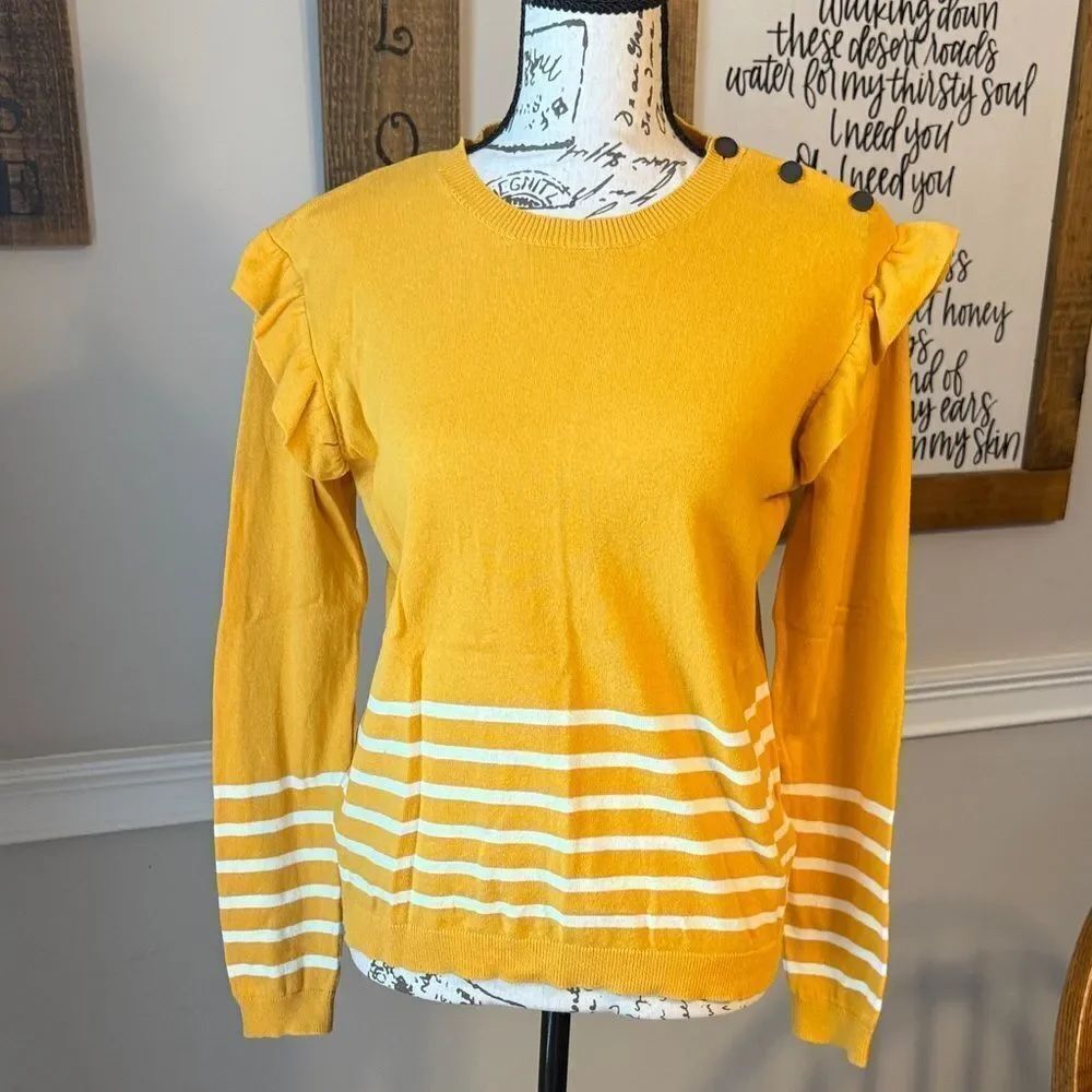 Vertbaudet Yellow Ruffle Sleeve Sweater - Picture 1 of 12